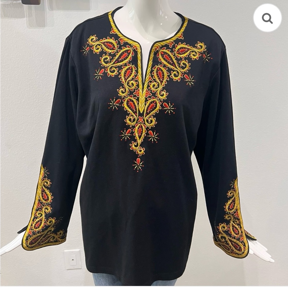 Bob Mackie Black Tunic with Gold and Red Embroidery